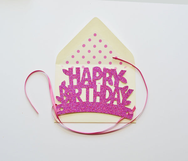 Happy Birthday Glitter Crown Card - Little Owly