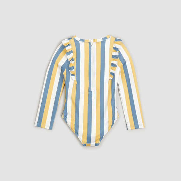 Sunrise & Blue Striped Long-Sleeve One-Piece Swimsuit
