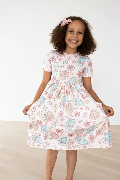 Milk and Cereal Short Sleeve Twirl Dress