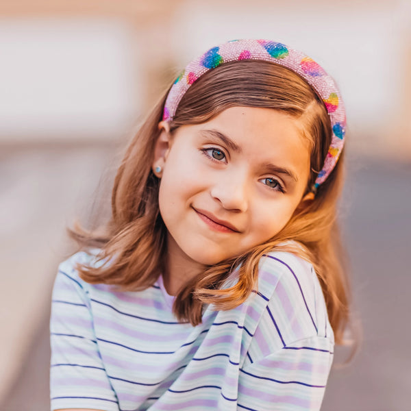 Kids Heart Headband - Padded Rhinestone Hair Band