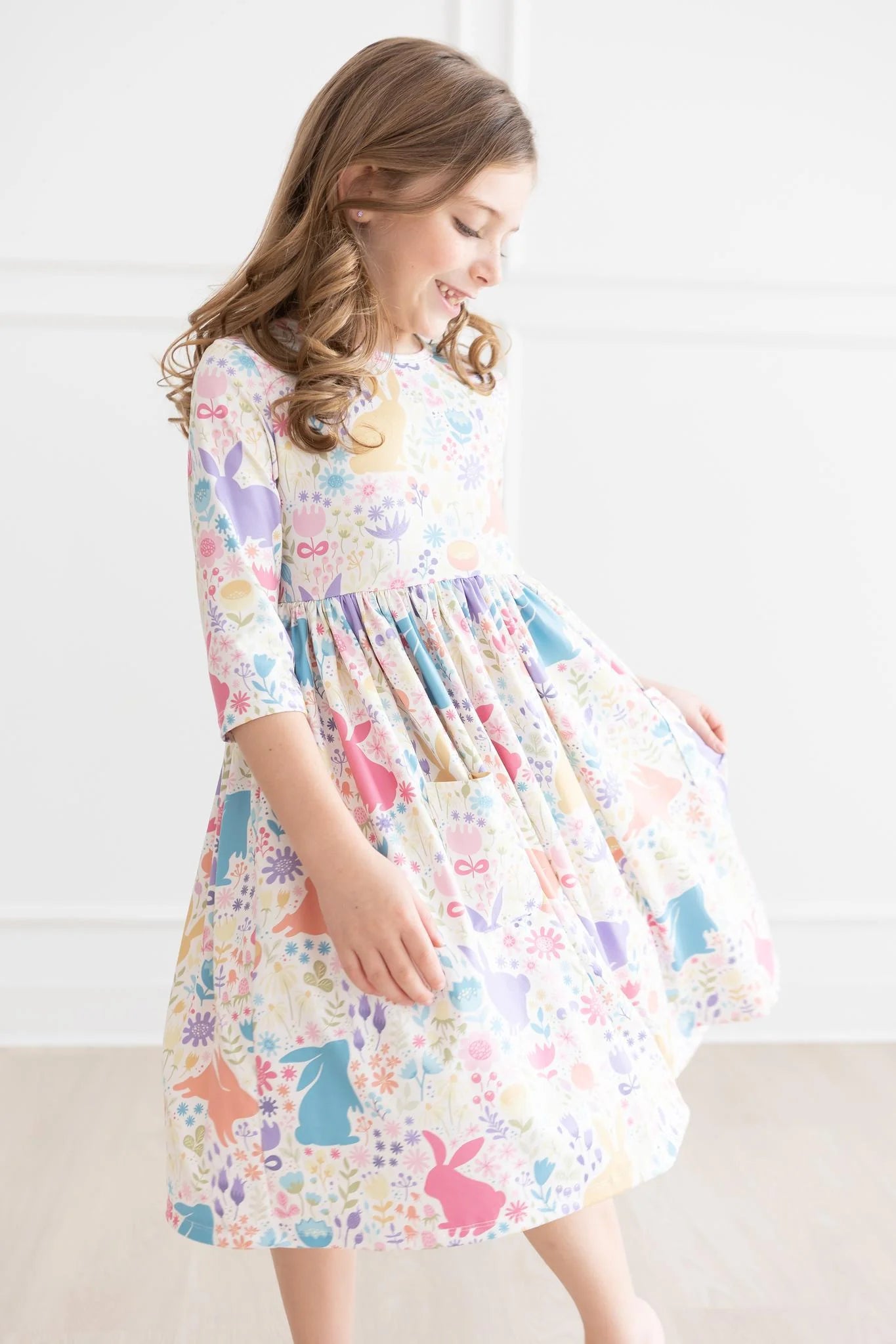 Pastel Floral Bunnies Twirl Dress