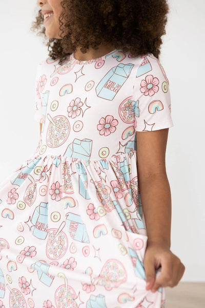 Milk and Cereal Short Sleeve Twirl Dress
