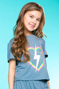Denim Rainbow Bolt Heart Tee