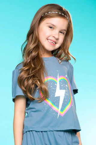 Denim Rainbow Bolt Heart Tee