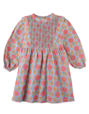 Side Vented Printed Dress with Chest Smocking