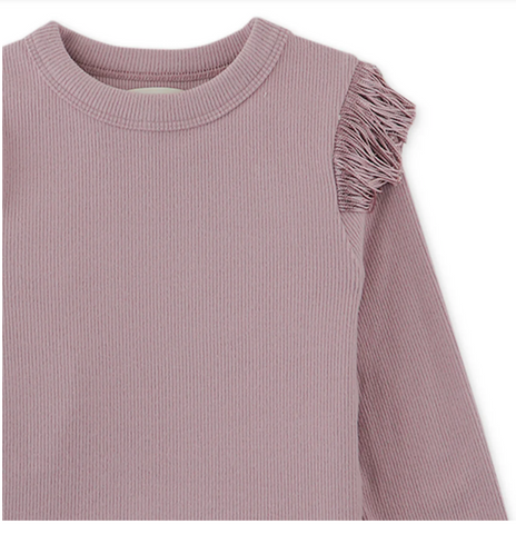 Ribbed Knit Lavender Top with Fringe