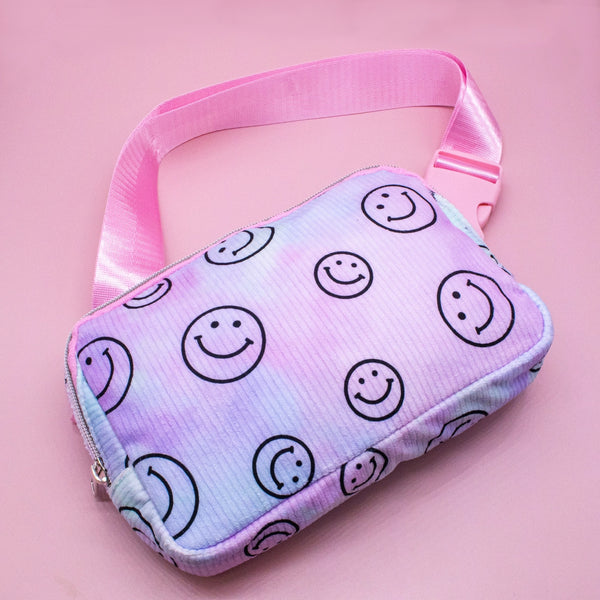 Tie Dye Smiley Face Crossbody Fanny Pack