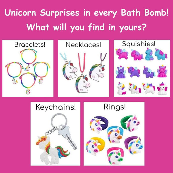 Unicorn Kids Bath Bombs Gift Set with Toys Inside – 6 Pack