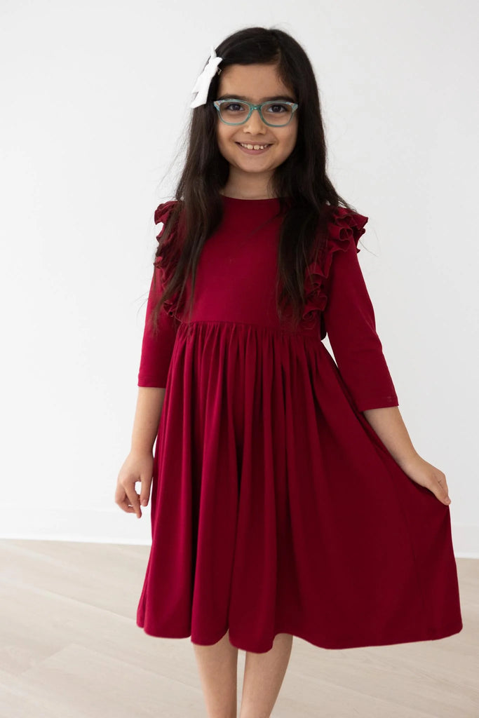 Burgundy Ruffle Twirl Dress Little Owly Burgundy Ruffle Twirl Dress Little Owly