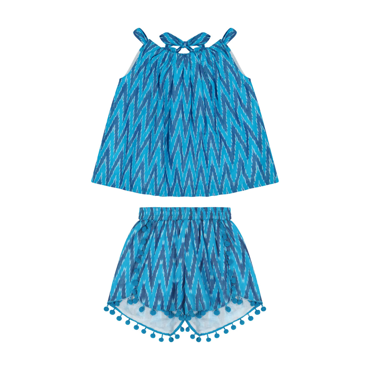 Colette Girl's Top & Short Set Turquoise Blue Ikat