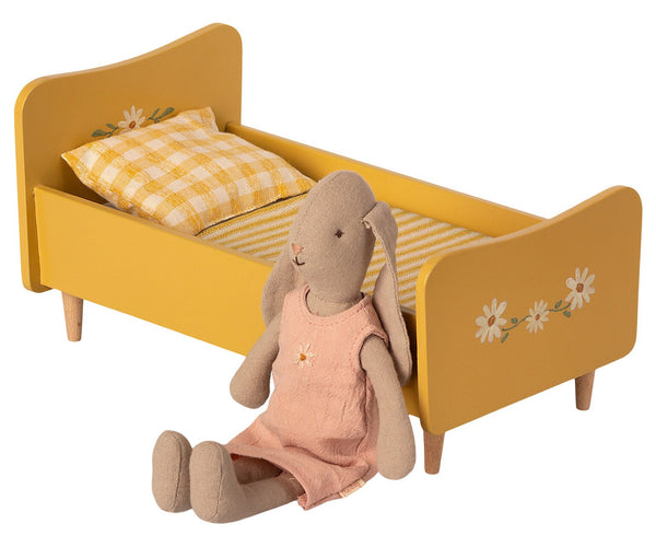 Wooden Bed in Yellow for Dollhouse