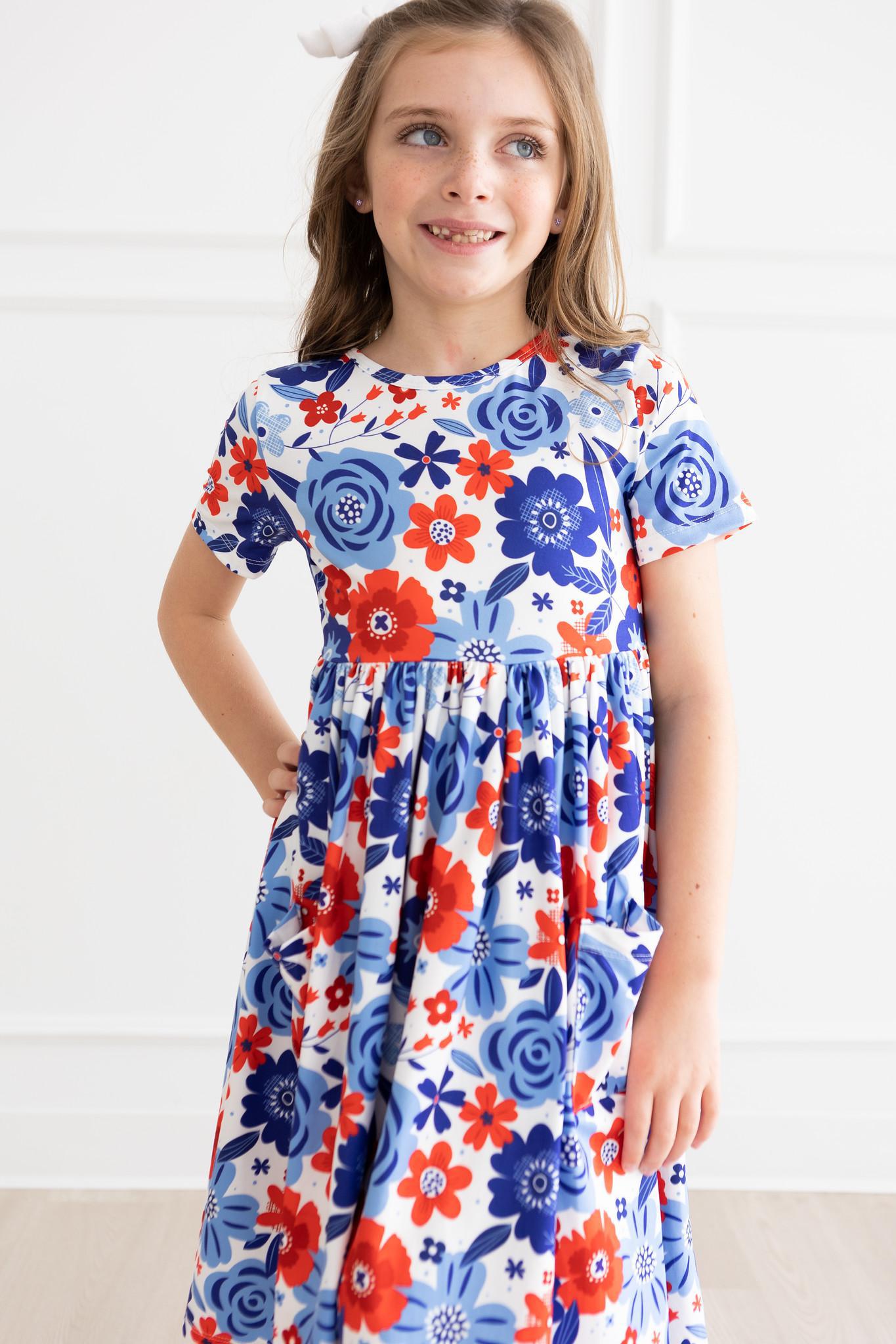 Happy 4th Floral Short Sleeve Twirl Dress