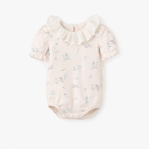 Meadow Mouse Printed Organic Pointelle Bubble Romper