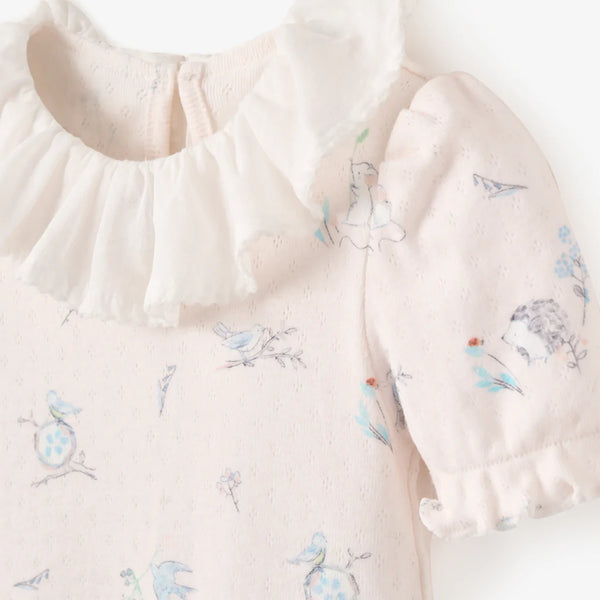 Meadow Mouse Printed Organic Pointelle Bubble Romper