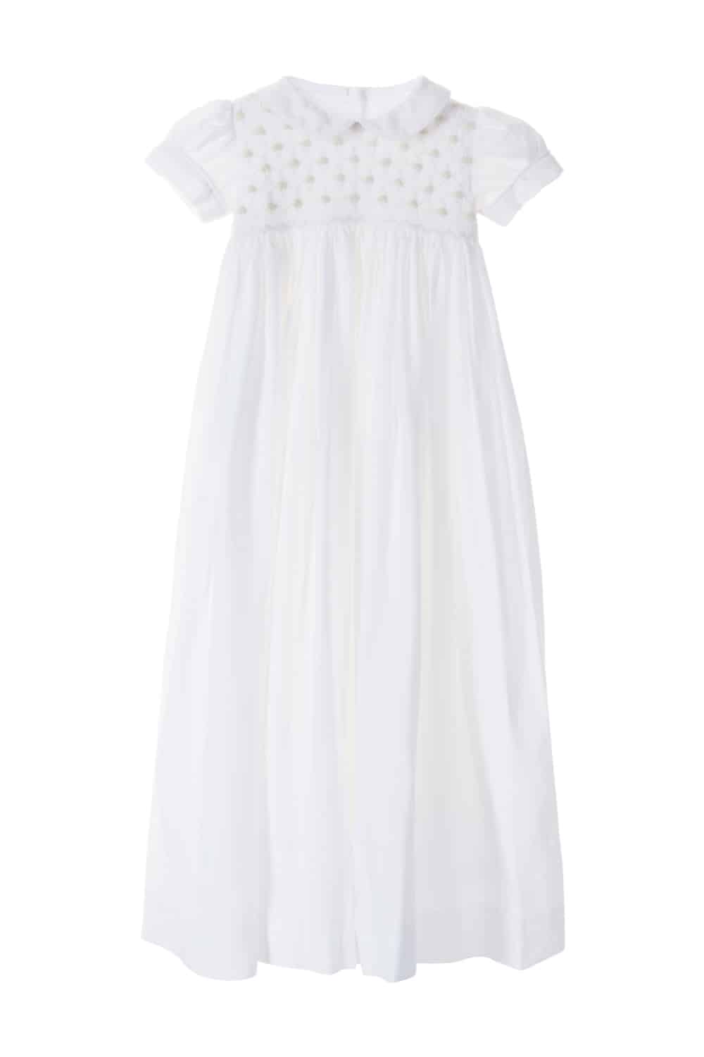 cotton christening dress Hand Smocked Pearl Cross Baby Girl Bishop with Bonnet ribbon sash finished with a flower LDS Baptism Dress | Cotton