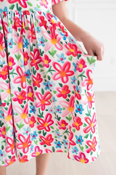 Neon Floral Short Sleeve Twirl Dress