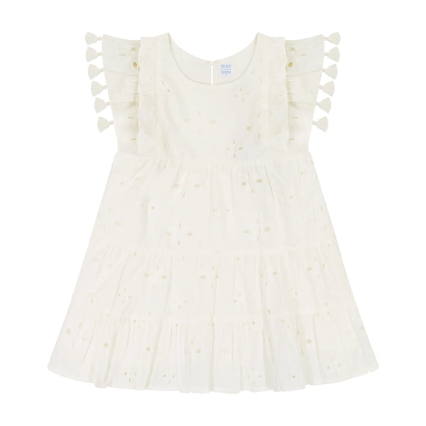 Sophie Tassel Dress in White Eyelet