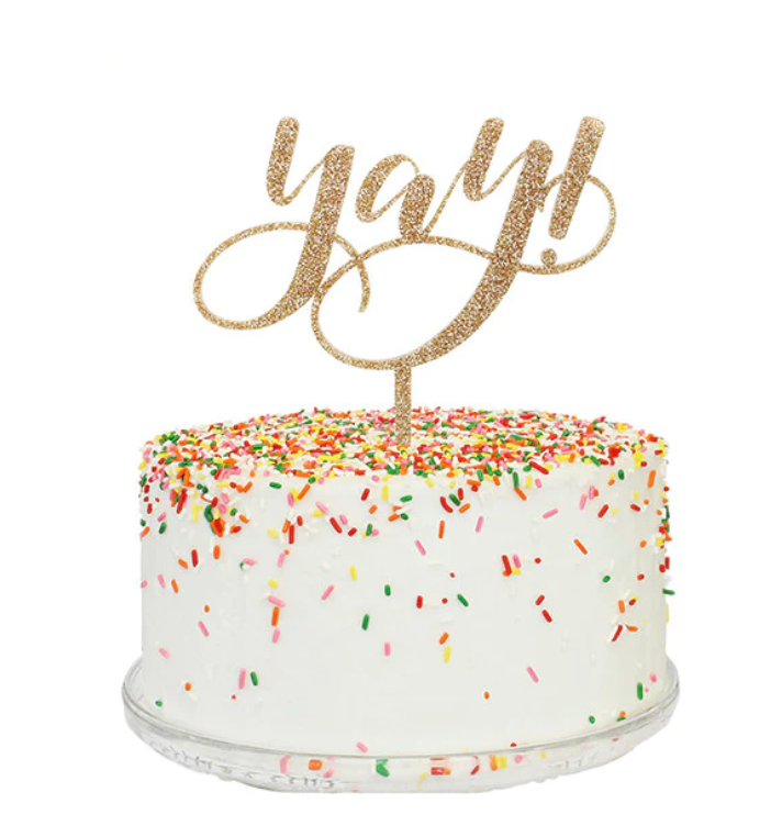 Yay! Gold Glitter Script Cake Topper