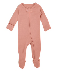 Organic Zipper Footed Overall in Coral - Little Owly