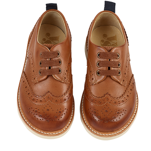Brogue Tan Burnished Baby Leather Shoe - Little Owly