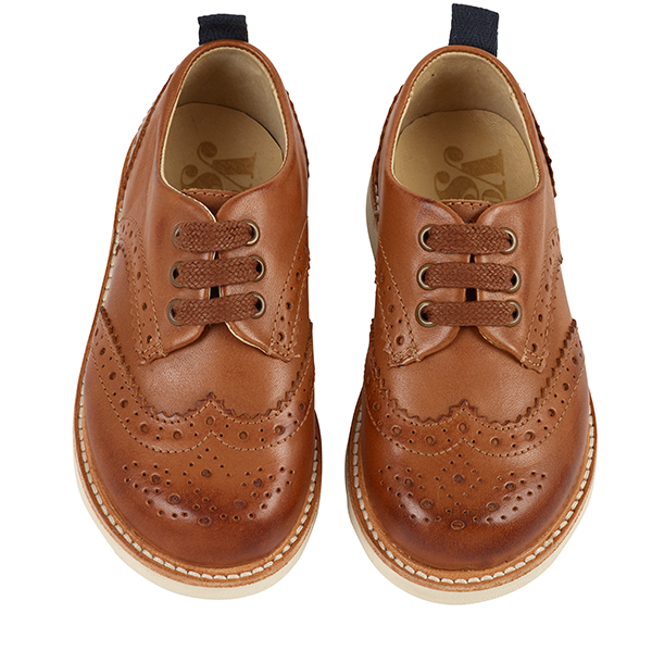 Brogue Tan Burnished Child Leather Shoe Little Owly