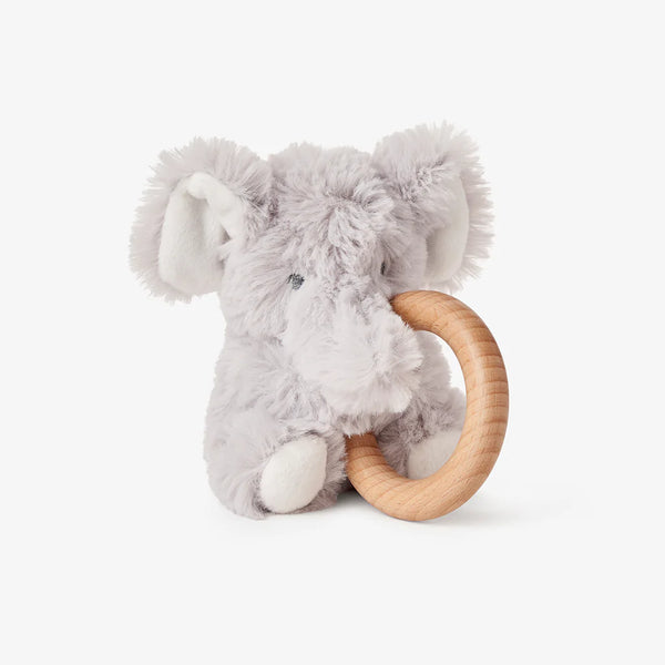 Plush Elephant Wooden Ring Rattle