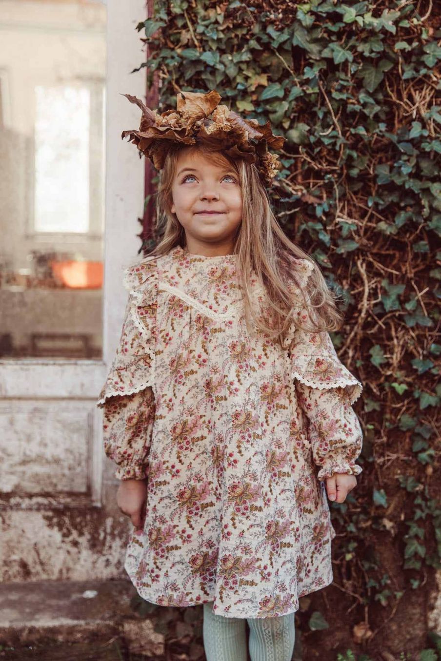 cream dress with brown flowers Mia Midi Dress
