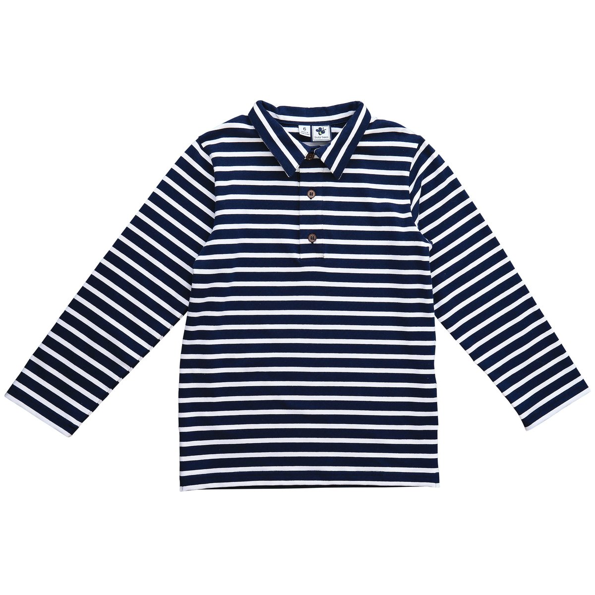 Long Sleeve Navy and White Stripe Knit Polo - Little Owly