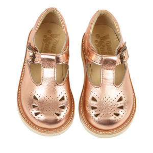 Dottie Rose Gold Child Leather T-Bar Shoes - Little Owly